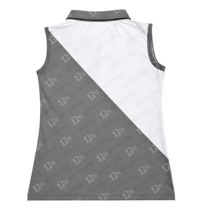 Chaleco Polo sin Mangas para Mujer, Diseño Color Block Gris y Blanco, Tejido Deportivo para Golf, Cierre con Botones, 100% Poliéster Transpirable - Product Image 3