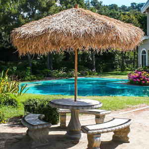 Parasol rond en chaume tressé pour jardin, marché extérieur, ensemble de table de patio à deux niveaux avec franges pour cour, parasols en jonc de mer - Product Image 5