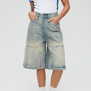 Custom Acid Wash Denim Jorts Streetwear Baggy Fit Vintage Cotton Jean <b>Shorts</b> OEM Manufacturer - Product Image 3