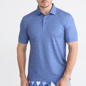 Polo de Manga Corta Azul para Hombre, Estampado Geométrico, Corte Regular Informal, Tejido Transpirable, 100% Poliéster - Product Image 1