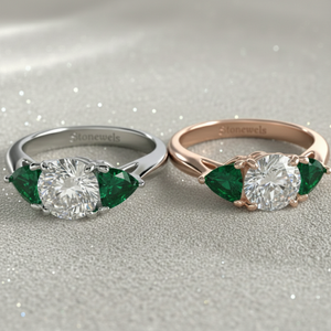 แหวนหมั้นเพชรทรงกลมเพาะเลี้ยงในห้องปฏิบัติการ ทรงทริลเลียนมรกต สามเม็ด แหวนทองสำหรับเจ้าสาว ขายส่ง - Product Image 4