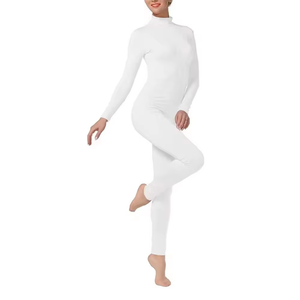 Mono de punto de nailon y elastano transpirable de manga larga con cuello alto y cintura alta ajustado para mujer, color blanco - Product Image 2