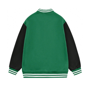 Custom Hooded Varsity Jacket Green Body Black Sleeves Unisex Letterman Jacket Striped Ribbed Collar Cuffs Hem Zipper Casual <b>Coat</b> - Product Image 3