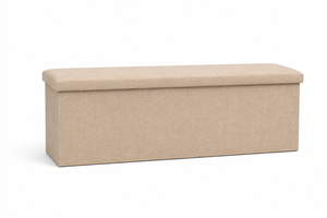 Banc de rangement moderne pliable en tissu de qualité supérieure, couleur beige neutre, pour salon - Product Image 1