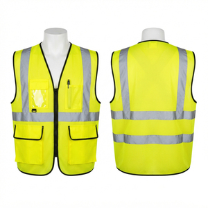 Gilet de sécurité en polyester 120 GSM de qualité supérieure, orange haute visibilité, bande réfléchissante, multi-poches, logo personnalisé, grandes tailles, certifié CE - Product Image 2