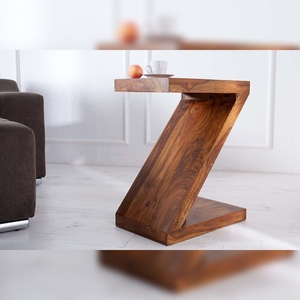 Table d'appoint moderne Vandana en bois, 45 cm, finition en pierre de Sheesham marron, grain unique, pour la maison, le bureau, la chambre à coucher, le salon - Product Image 1