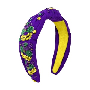 Diadema Premium con Cuentas de Mardi Gras, Color Morado y Amarillo, Diadema Festiva con Bordado Hecho a Mano para Mujeres y Niñas - Product Image 1
