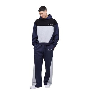 Ensemble de survêtement unisexe en molleton mi-lourd avec blocs de couleur, capuche, design 2-en-1, boucle porte-serviette, coupe ample longue, respirant, 100% coton - Product Image 4