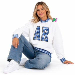 Sudadera de cuello simulado de felpa gruesa de gran tamaño de Arkansas con letras AR de guinga y ribetes - Product Image 6