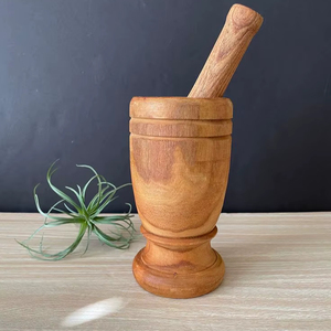 Traditional Wooden Mortar And Pestle <b>Grinder</b> For <b>Herbs</b> Seeds Nuts And Homemade Ayurvedic Powder Preparation - Product Image 1