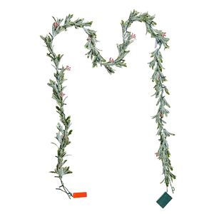 9-FT Realistic Greenery Christmas Garland Decorated with Vines Olive Leaves & Berries <b>Light</b>-Up Evergreen Faux Wreath - Product Image 3