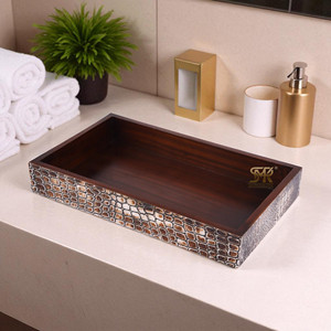 Plateau Minimaliste en Résine Osseuse avec Incrustations – Organisateur Élégant pour Coiffeuse, Support de Comptoir de Salle de Bain pour Parfums, Serviettes, Décoration de Spa - Product Image 1
