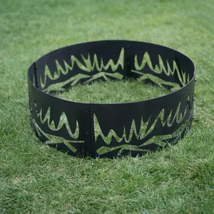 ZAHID EXPORTS Black Steel Fire Pit Ring <b>Laser</b> <b>Cut</b> Flame Design Outdoor <b>Wood</b> Burning Campfire Ring for Patio Garden Camping - Product Image 3