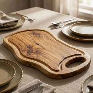 Planche à découper en bois massif naturel de qualité supérieure avec rainure pour les jus et poignée latérale, épaisse et robuste, à prix avantageux - Product Image 2