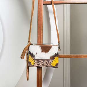 Top qualité Designer tournesol usiné à la main en cuir bracelet sac à bandoulière véritable peau de vache gland sac à main femmes enveloppe pochette - Product Image 4