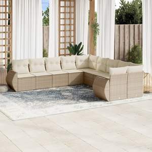 Conjunto de Sofás de Ratán Sintético Beige para Exteriores con Acero con Recubrimiento en Polvo y 100% Poliéster para Uso en Jardín - Product Image 1