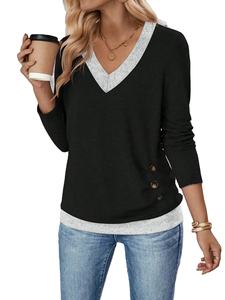 เสื้อยืดคอวีแขนยาวสำหรับผู้หญิงเสื้อยืดสีทึบคอวีแขนยาวแฟชั่นใหม่ฤดูใบไม้ร่วงและฤดูหนาว2025 - Product Image 5