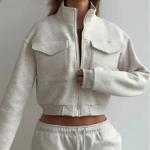 Chaqueta con Cremallera Personalizada para Mujer, Ropa Urbana, Sudadera Corta de Alta Calidad con Forro Polar de Algodón - Product Image 1
