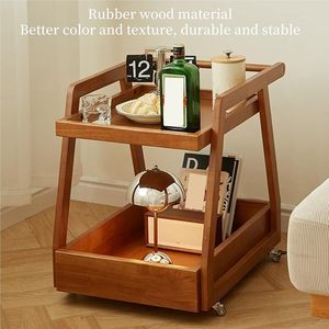 Chariot de rangement de cuisine en bois massif SINTERIOR à double niveau, organisateur roulant résistant à l'eau pour optimiser l'espace dans les maisons modernes - Product Image 4