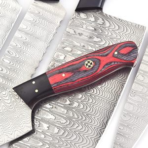 Ensemble de couteaux de cuisine en acier Damas, 7 pièces, couteaux de chef, manche en bois rouge, avec sac en cuir, vente en gros, fabricant OEM B2B - Product Image 5