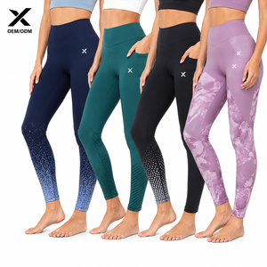 X Sports City <b>Women</b> Sublimated & Printed High Waist <b>Leggings</b> Gradient Color Seamless Four-Way Stretch Pants With Pockets OEM/ODM - Product Image 1