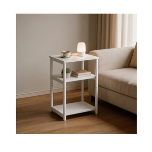Scandinavian Matte <b>White</b> Compact Accent Table 3 Layer Minimalist Open Shelf <b>Bedside</b> Stand with Slim Cylindrical Metal Legs - Product Image 1