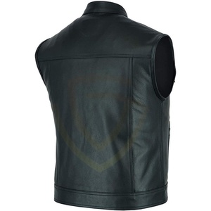 Gilet en cuir pour homme, automne/hiver, épais, coupe-vent, formel, fermeture éclair, sans manches, multi-poches, vêtement d'extérieur - Product Image 4