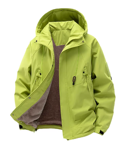 Veste matelassée imperméable à capuche vert lime pour homme, fermeture éclair décontractée, doublure polaire, vêtement d'extérieur d'hiver - Product Image 1