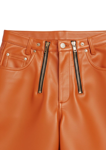 Shorts Bermuda en cuir PU orange taille haute pour homme, décontractés, avec fermeture éclair, couleur unie, poches avant - Product Image 5