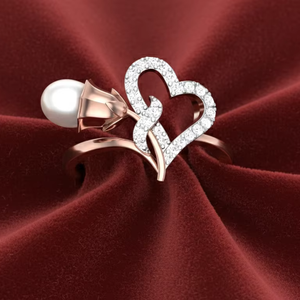 แหวนรูปหัวใจสีโรสโกลด์ประดับมุกและเพชรสำหรับงานแต่งงานและงานหมั้น - Product Image 5