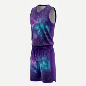 Ensemble de maillot de basket sans manches pour homme de qualité supérieure, imprimé galaxie violet, uniforme de sport à séchage rapide, kit d'entraînement toutes saisons - Product Image 3