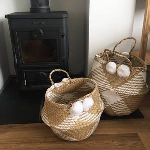 Adorable Designs Belly Seagrass Baskets Foldable with Hand Embroidery for Kids Toy Storages Bedroom Children Decoration - Product Image 5