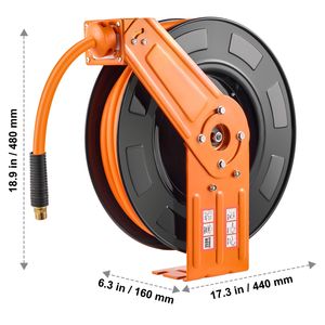 Avvolgitubo Ibrido Retrattile 1/2 x 50 FT per Aria Compressa, 300 PSI Max, Avvolgimento Automatico, Cavo da 5FT, Certificato CE, con Cricchetto per Compressore d'Aria - Product Image 3
