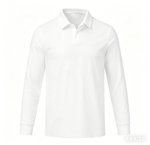 <b>Men's</b> <b>White</b> <b>Long</b> <b>Sleeve</b> Polo <b>Shirt</b> 100% Cotton Knitted Collared Top Breathable Casual Tee - Product Image 3