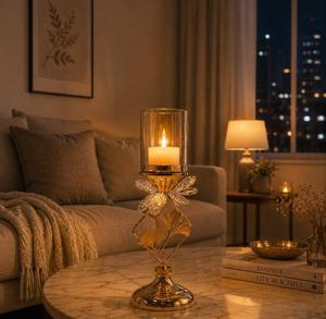 Glided Dragonfly Glass Hurricane Candleholder Modern <b>table</b> top <b>decor</b> - Product Image 3