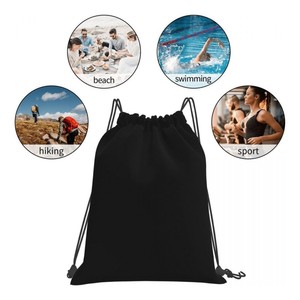 Black <b>Drawstring</b> Sports Bag Cinch Gymsack Mesh <b>Backpack</b> for Training Travel Storage - Product Image 5