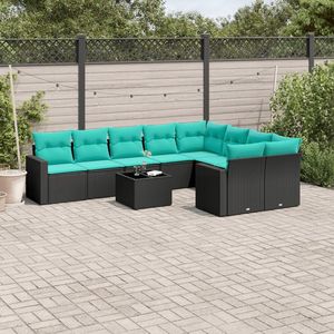 Set di divani da giardino in polyrattan nero da 10 pezzi con cuscini per i terrazzi statunitensi - Product Image 1