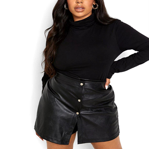 Jupe crayon en cuir PU taille haute pour femme, couleur unie, longueur genou avec fente, à porter toute l'année - Product Image 5