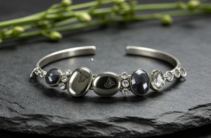 Art Palace Women's <b>Silver</b> Plated <b>Cuff</b> <b>Bracelet</b> With Crystal Rhinestone Geometric Bezel Setting Classic Style Jewelry - Product Image 2