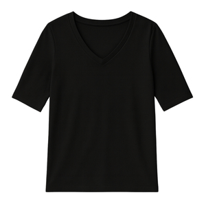 T-shirt décontracté en toile à col en V pour femme, 100 % coton biologique de luxe, prix de gros, design durable et de qualité supérieure, fabriqué au Pakistan - Product Image 3