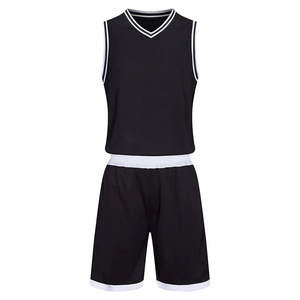 Ensemble de maillots de basket-ball pour hommes, sans manches, col en V, 100% polyester, séchage rapide, short à cordon de serrage, impression sublimée, uniforme d'équipe - Product Image 3