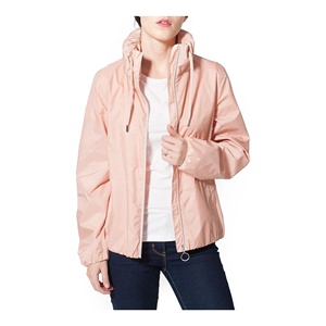 เสื้อกันฝนสีชมพูน้ำหนักเบา แบบ unisex คอตั้ง ปิดด้วยซิป กันลม สวมใส่สบายๆ ในฤดูใบไม้ร่วง ทรงปกติ สีพื้น - Product Image 1