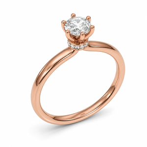 Anillo de Compromiso Clásico con Diamante Solitario Brillante de 0.50 CTS, Seis Puntas, Catedral, Halo Oculto, OEM, ODM, Oro Personalizado de 14 Quilates, Rodio - Product Image 1