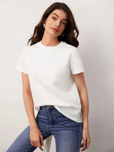 Camiseta de Algodón de Alta Calidad para Mujer, Cuello Alto, Estampado de Corazón Rojo, Informal, Ecológica, Transpirable, Corte Regular, Colores Personalizados - Product Image 3