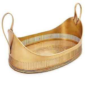 Bandeja de Servicio Redonda de Metal Decorativa de Lujo con Asas, Bandeja de Exhibición para Mesa de Centro con Grabado Vintage, Decoración para el Hogar - Product Image 6