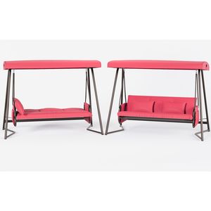 Red Outdoor Patio 3-Seater Metal Swing Chair with <b>Cushion</b> and Adjustable Canopy for Swing <b>Beds</b> - Product Image 6