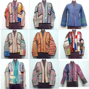 Assorted Vintage Reversible Knitted Quilted <b>Kantha</b> <b>Jackets</b> 100% Cotton Eco-Friendly Traditional Indian Embroidery Button Detail - Product Image 1