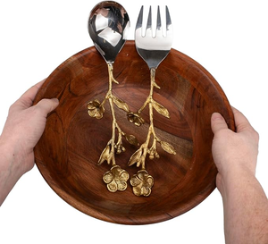 Ensemble de service élégant en acier inoxydable de luxe avec manche en forme de branche dorée et détail papillon, comprenant cuillère et fourchette créatives - Product Image 1