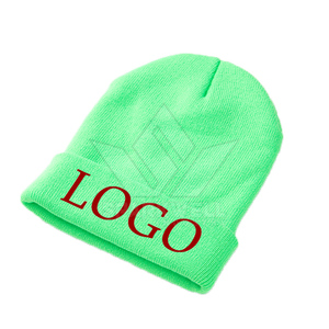 Bonnet unisexe en tricot couleur unie avec logo brodé jaune – Chapeau d'hiver décontracté pour adulte 56-58 cm – Bonnet chaud en acrylique - Product Image 5