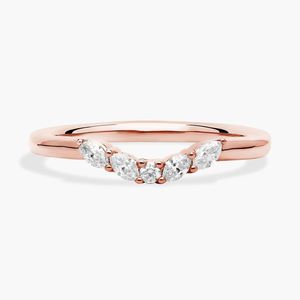 Bague en diamant marquise florale incurvée en or rose - Product Image 6